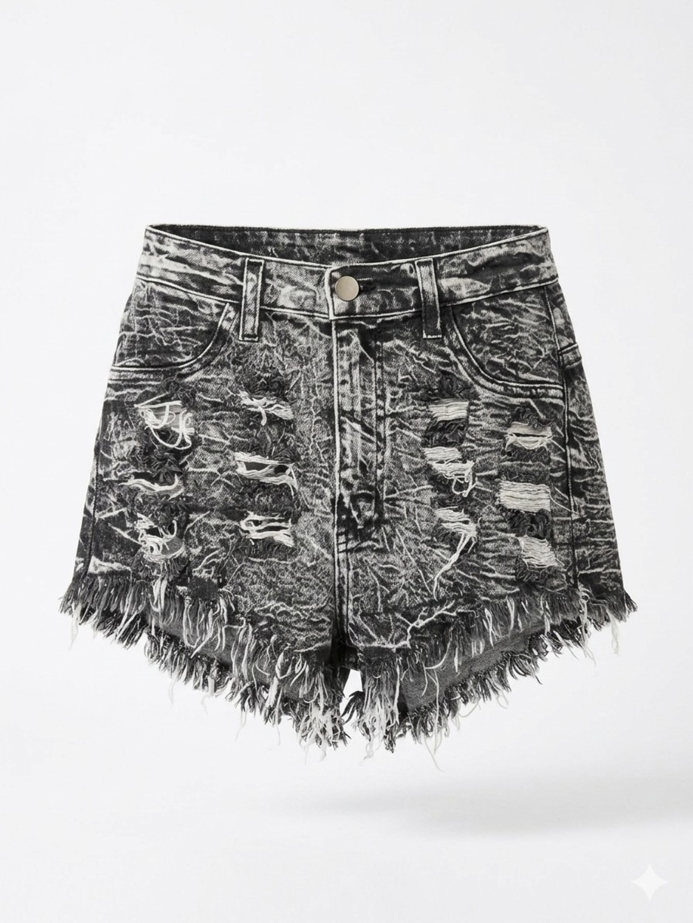 Aphrodite Black Acid-Wash Distressed Denim Shorts